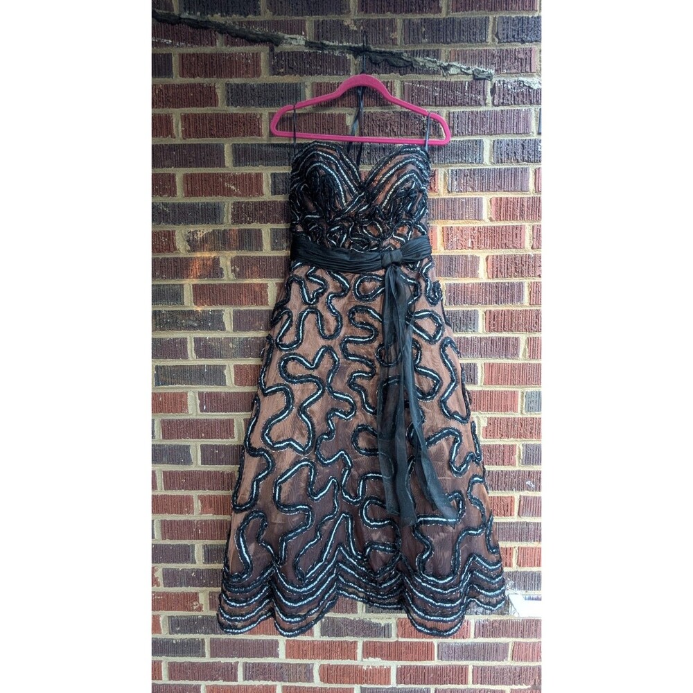 Jovani Strapless Embroidered Strapless Dress-Black w/ Copper Lining Sz 6